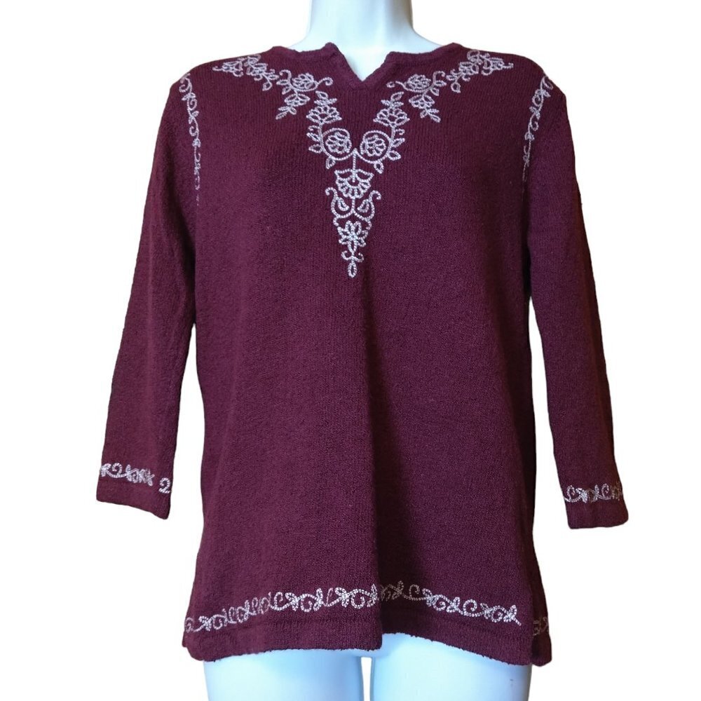 Christopher & Banks Size Small 3/4 Sleeve Embroidered Pullover Sweater Top
